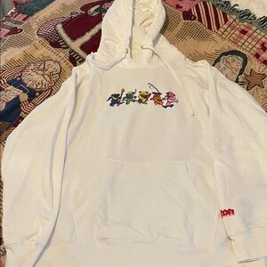 White Hoodie with Colorful Bear Design